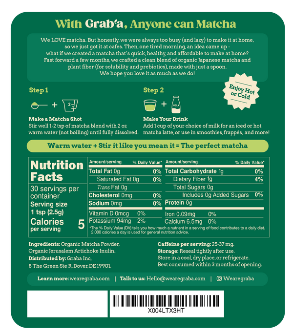 Grab'a Unsweetened Matcha Blend